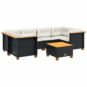 vidaXL 7 pcs conjunto de sof&aacute;s p/ jardim c/ almofad&otilde;es vime PE preto