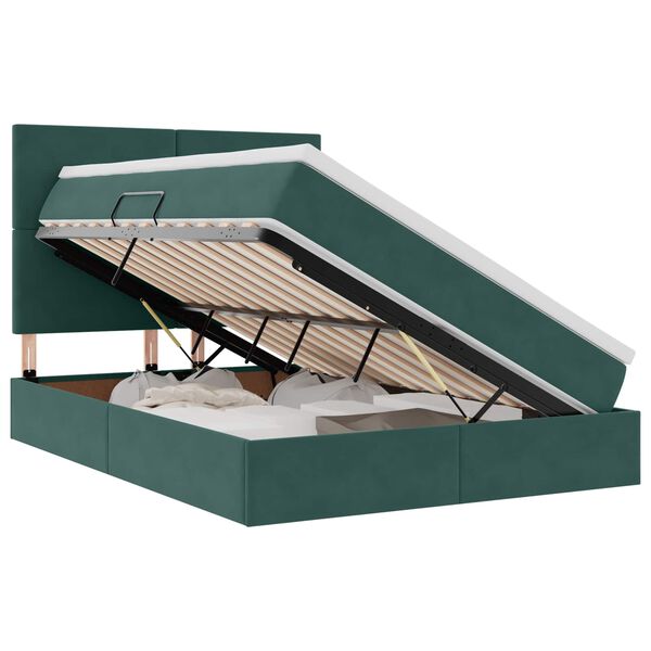 vidaXL Cama com arruma&ccedil;&atilde;o e colch&atilde;o Verde Escuro 140 x 190 cm Veludo
