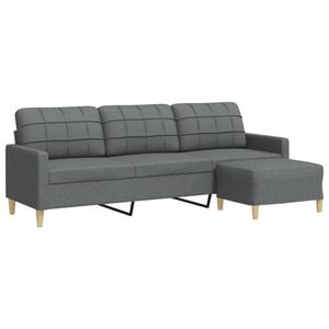 vidaXL Sof&aacute; de 3 lugares com apoio de p&eacute;s 210 cm tecido cinza-escuro