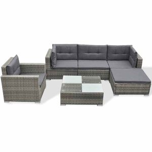 vidaXL 6 pcs conjunto lounge de jardim c/ almofad&otilde;es vime PE cinzento