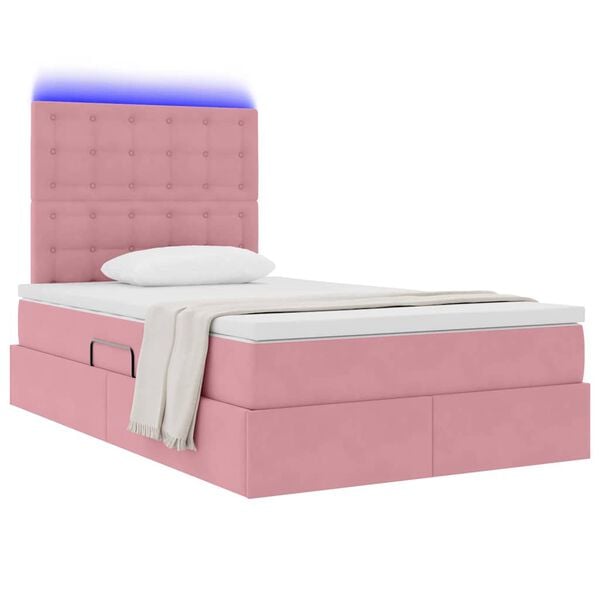 vidaXL Cama com arruma&ccedil;&atilde;o e LED com colch&atilde;o Rosa 120 x 200 cm Veludo