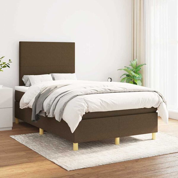 vidaXL Cama boxspring com colch&atilde;o 120x190 cm tecido castanho-escuro