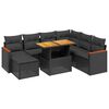 vidaXL 8 pcs conjunto sof&aacute;s de jardim com almofad&otilde;es vime PE preto