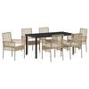 vidaXL Conjunto de Jantar para Jardim com almofada 7 pcs Bege vime PE