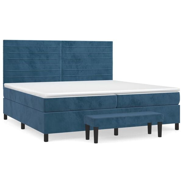 vidaXL Cama com molas/colch&atilde;o 200x200 cm veludo azul-escuro