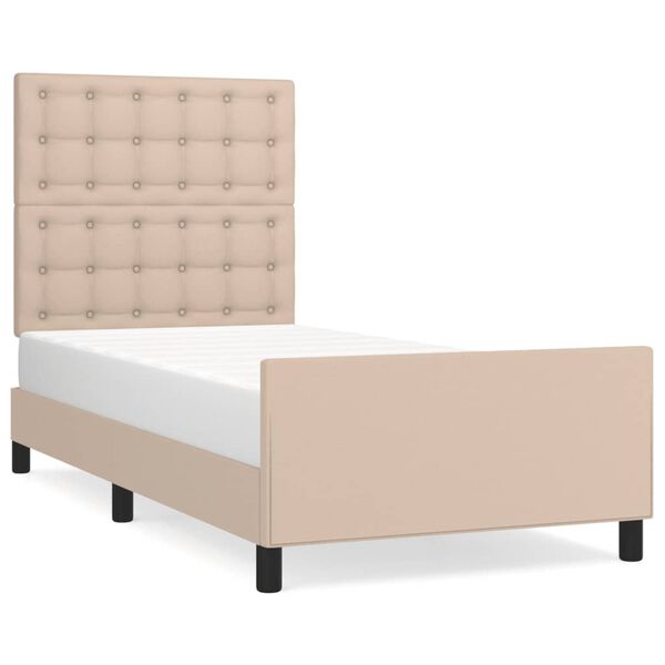 vidaXL Estrutura cama cabeceira 100x200 cm couro artificial cappuccino