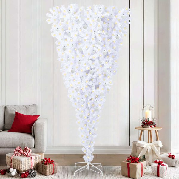 vidaXL &Aacute;rvore de Natal Artificial com 300 LEDs Branco 240 cm PVC e A&ccedil;o