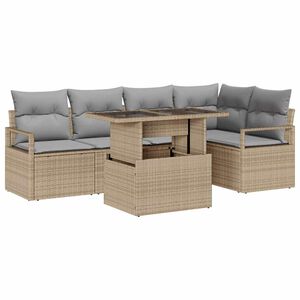 vidaXL Conjunto de Sof&aacute; de Jardim 6 pcs Bege e Cinza Claro vime PE