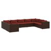vidaXL 9 pcs conjunto lounge jardim c/ almofad&otilde;es vime PE castanho