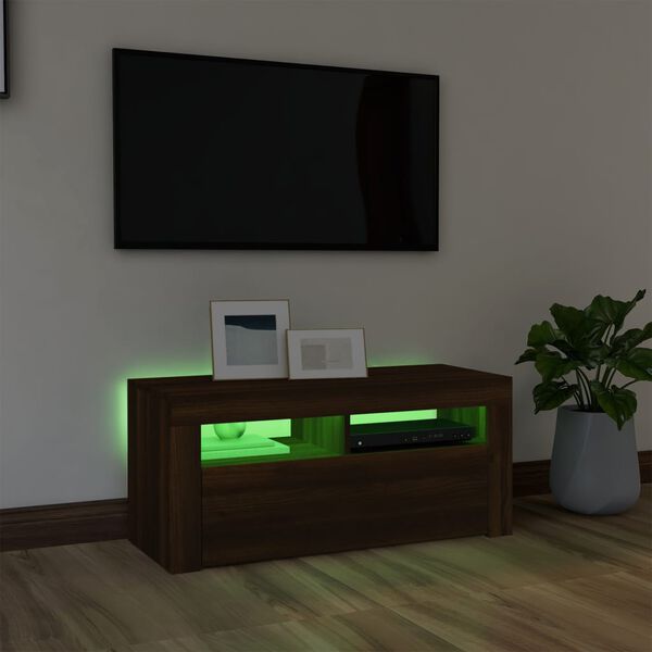 vidaXL M&oacute;vel de TV com luzes LED 90x35x40 cm carvalho castanho