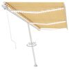 vidaXL Toldo manual com LED solar 6 x 3 m Amarelo e branco &agrave;s riscas
