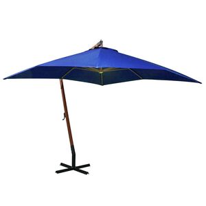 vidaXL Guarda-sol de jardim suspenso com poste abeto maci&ccedil;o azul-ciano