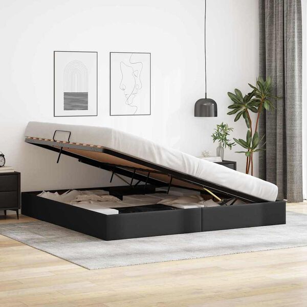 vidaXL Cama com Armazenamento Preto 200 x 200 cm Couro sint&eacute;tico