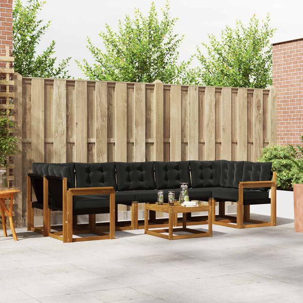 vidaXL Conjunto de Sof&aacute;s para Exterior 8 pcs Natural e Preto