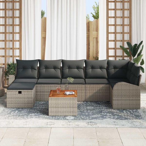 vidaXL Conjunto de Sof&aacute; de Jardim 8 pcs Cinzeto Rattan Sint&eacute;tico