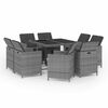 vidaXL 9 pcs conjunto jantar p/ jardim c/ almofad&otilde;es vime PE cinzento