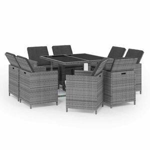 vidaXL 9 pcs conjunto jantar p/ jardim c/ almofad&otilde;es vime PE cinzento