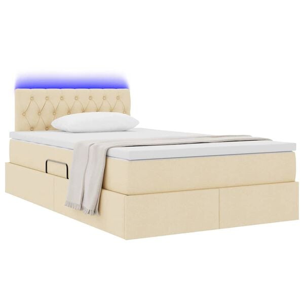 vidaXL Cama com arruma&ccedil;&atilde;o e LED com colch&atilde;o Creme 120 x 200 cm tecido