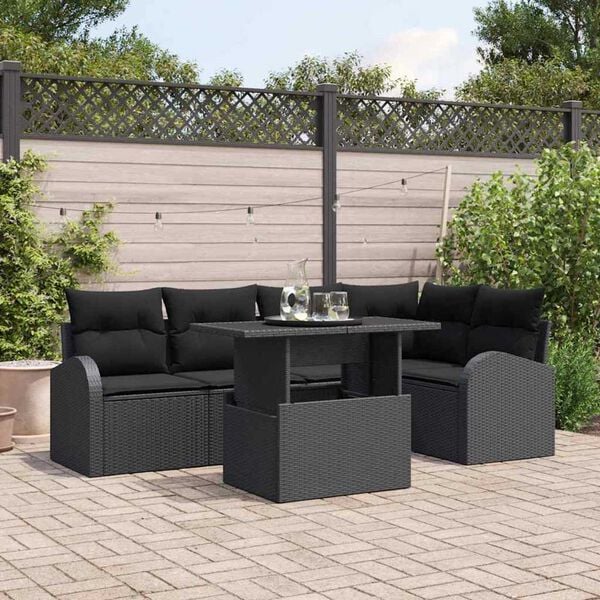 vidaXL Conjunto de Sof&aacute; de Jardim 6 pcs Preto Rattan Sint&eacute;tico