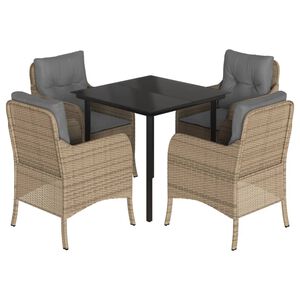 vidaXL 5 pcs conjunto de jantar p/ jardim com almofad&otilde;es vime PE bege
