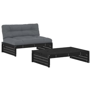 vidaXL 2pcs conjunto lounge jardim c/ almofad&otilde;es madeira maci&ccedil;a preto