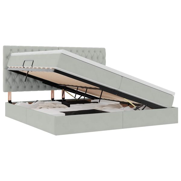 vidaXL Cama com arruma&ccedil;&atilde;o e colch&atilde;o Cinzento-claro 200 x 200 cm Veludo