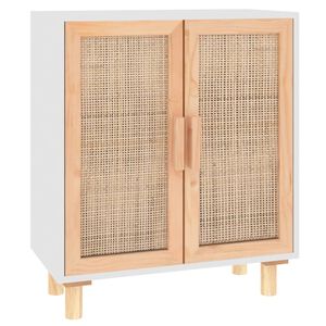 vidaXL Aparador 60x30x70 cm madeira pinho maci&ccedil;a/vime natural branco