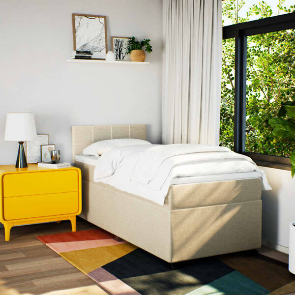 vidaXL Cama com molas/colch&atilde;o 80x200 cm tecido cor cr&egrave;me