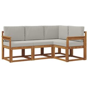 vidaXL Conjunto de Sof&aacute;s para Exterior 4 pcs Cinza Natural e Claro