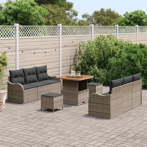 vidaXL Conjunto de Sof&aacute; de Jardim com almofada 9 pcs Cinzeto