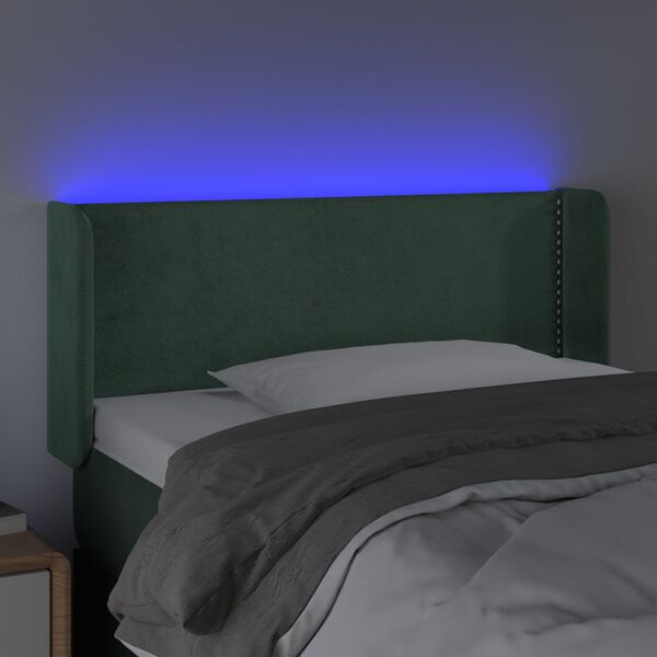 vidaXL Cabeceira cama c/ luzes LED veludo 83x16x78/88 cm verde-escuro