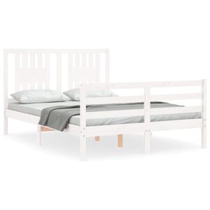 vidaXL Estrutura de cama com cabeceira 140x190cm madeira maci&ccedil;a branco