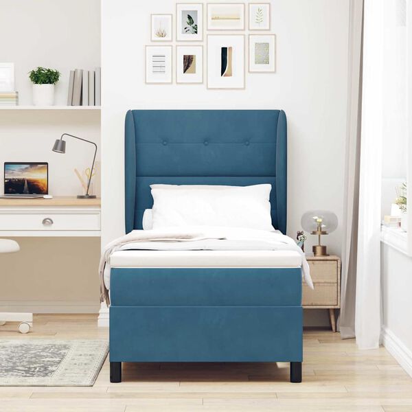 vidaXL Cama Box com colch&atilde;o Azul Escuro 190 x 90 cm Poli&eacute;ster