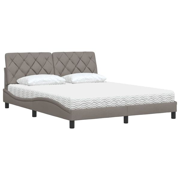vidaXL Cama com colch&atilde;o 160x200 cm tecido castanho-acinzentado
