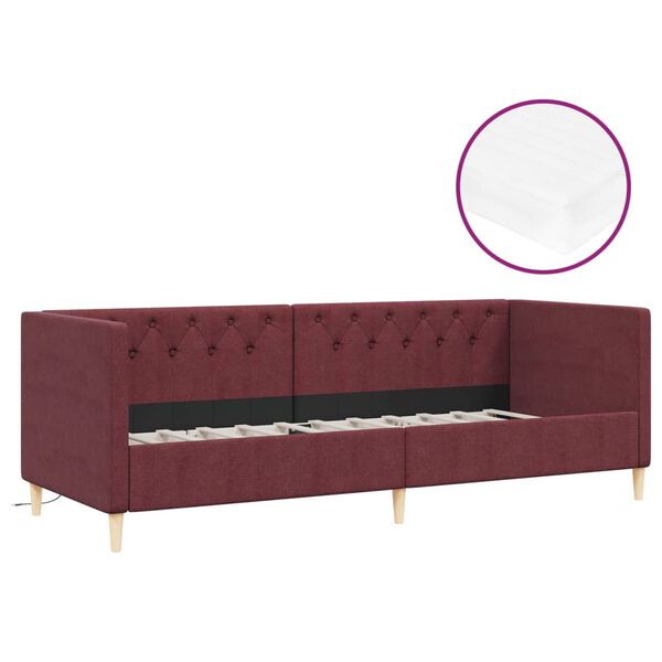 vidaXL Sof&aacute;-cama c/ colch&atilde;o e sa&iacute;da USB 90x200 cm tecido roxo