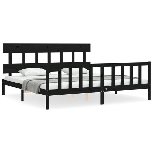 vidaXL Estrutura cama Super King Size c/cabeceira madeira maci&ccedil;a preto