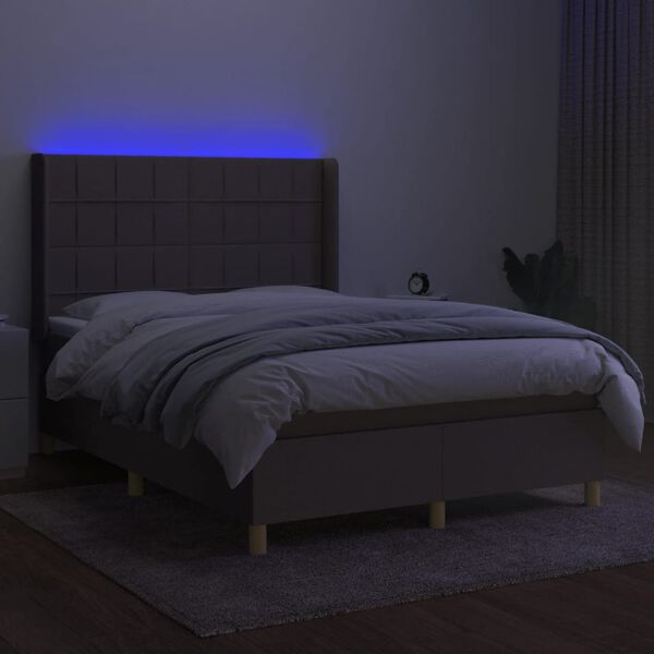 vidaXL Cama box spring colch&atilde;o/LED 140x200 cm tecido cinza-acastanhado