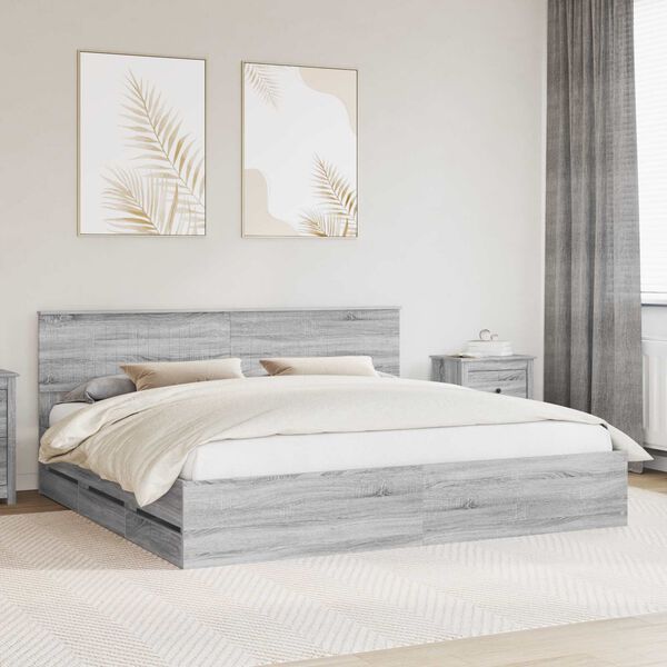 vidaXL Estrutura da Cama com gaveta Cinza Sonoma 200 x 200 cm