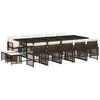 vidaXL 15 pcs conjunto jantar p/ jardim c/ almofad&otilde;es vime PE castanho