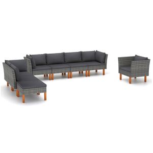 vidaXL 8 pcs conj. lounge jardim vime PE e madeira eucalipto cinzento