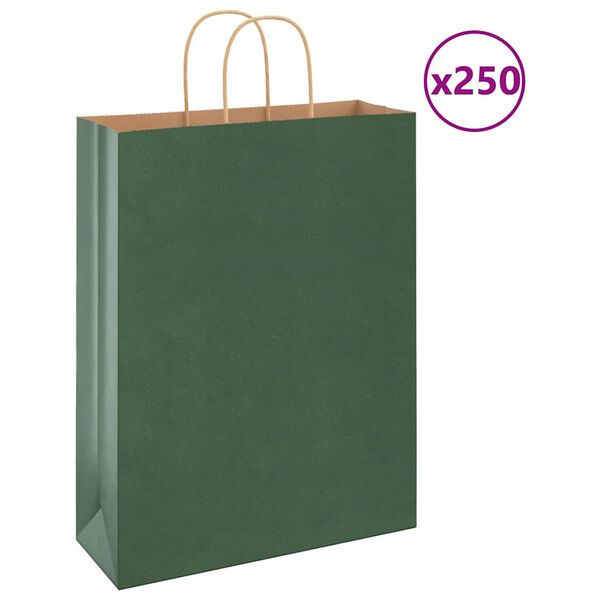 vidaXL Sacos de papel 250 unid com al&ccedil;as verde 32x12x42 cm