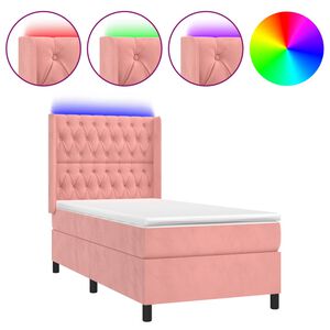 vidaXL Cama box spring c/ colch&atilde;o/LED 90x200 cm veludo rosa
