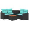 vidaXL Conjunto de Sof&aacute;s 6 unid. Preto e Azul Rattan Poli&eacute;ster e A&ccedil;o