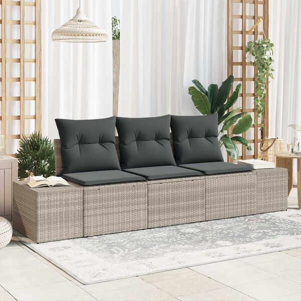 vidaXL Conjunto de Sof&aacute; de Jardim 3 pcs Cinzento-claro vime PE