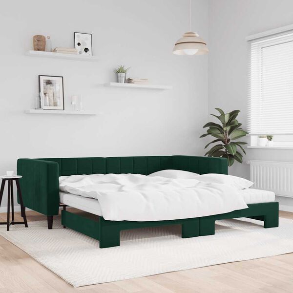 vidaXL Sof&aacute;-cama c/ gavet&atilde;o e colch&otilde;es 100x200cm veludo verde-escuro