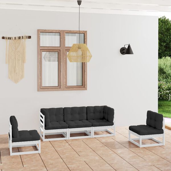 vidaXL 5 pcs conjunto lounge de jardim c/ almofadões pinho maciço