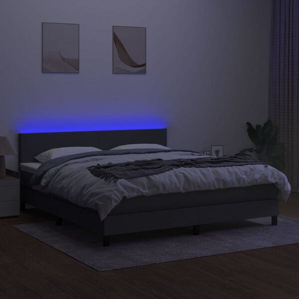 vidaXL Cama box spring c/ colch&atilde;o e LED 180x200 cm tecido cinza-escuro