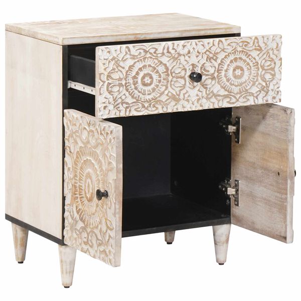 vidaXL Gabinete de Cama Branco 50 x 33 x 60 cm Madeira de manga maci&ccedil;a