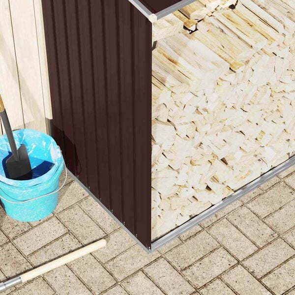 vidaXL Abrigo jardim p/ arrumação de troncos aço 330x84x152cm castanho