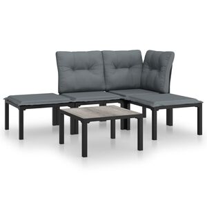 vidaXL 5 pcs conjunto lounge de jardim vime PE preto/cinzento